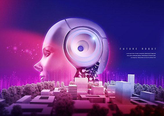 PSD 나무 편집이미지 산업 얼굴 미래 빌딩 사람없음 건물 파란색 보라색 로봇 4차산업 미래산업 이미지편집 식물 건축물 컬러 컨셉 신체부위 파일형식