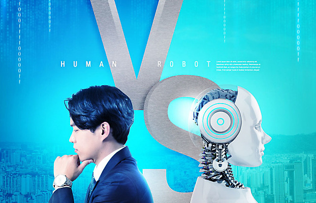 PSD 편집이미지 남자 미래 한명 사람 20대 성인 파란색 경쟁 한국인 비즈니스맨 로봇 고민 성인남자한명만 카피스페이스 4차산업 미래산업 이미지편집 1 감정 산업 컬러 컨셉 비즈니스 동양인 청년 공백 직장인 남자한명만 성인남자만 파일형식