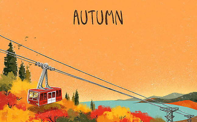 PSD 나무 계절 호수 단풍 낙엽 일러스트 단풍나무 사람없음 가을풍경 가을 케이블카 국내일러스트 식물 잎 풍경 파일형식 가을_계절