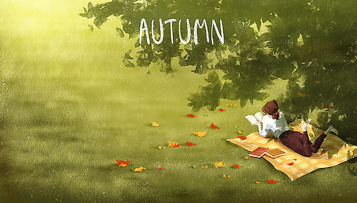 PSD 계절 여자 단풍 낙엽 일러스트 휴식 한명 책 독서 소풍 가을풍경 가을 그늘 돗자리 힐링 여자한명만 국내일러스트 1 컨셉 잎 사람 풍경 야외활동 여자만 파일형식 가을_계절