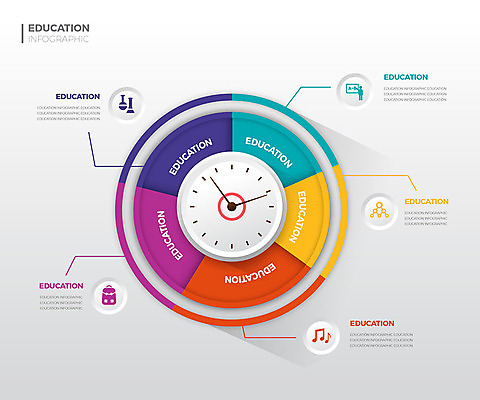 교육 시계 일러스트 그래프 사람없음 그래픽 컬러풀 인포그래픽 에듀 에듀케이션 스쿨팩 국내일러스트 AI파일 컬러 파일형식 벡터