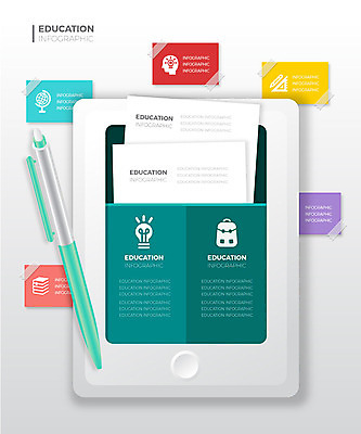 교육 일러스트 그래프 사람없음 그래픽 컬러풀 태블릿 볼펜 인포그래픽 포스트잇 에듀 에듀케이션 스쿨팩 국내일러스트 AI파일 컬러 전자제품 스마트기기 펜 메모지 파일형식 벡터