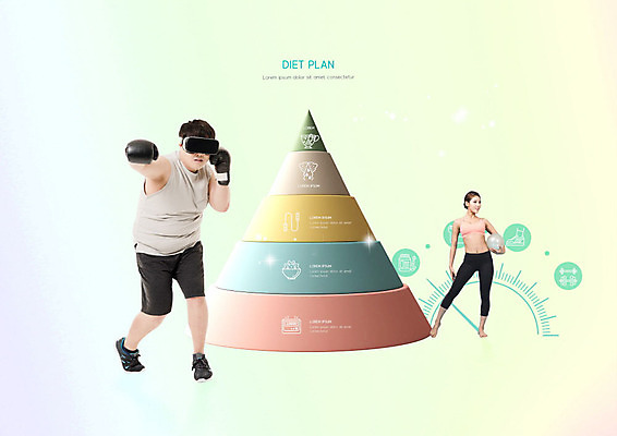 PSD 편집이미지 여자 남자 행복 다이어트 공 그래프 사람 20대 성인 두명 운동 노란색 권투 한국인 성인만 오큘러스 이미지편집 감정 컬러 건강 동양인 청년 격투기 파일형식 VR기기