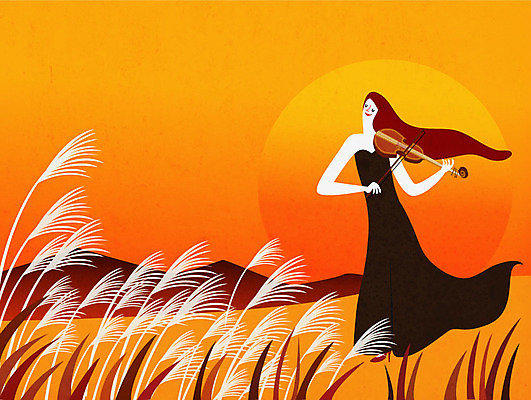 여자 연주 일러스트 상상 갈대 한명 사람 노을 콘서트 꿈 바이올린 갈대밭 여자한명만 국내일러스트 AI파일 자연요소 식물 1 음악 현악기 공연 여자만 파일형식 벡터 갈대_식물