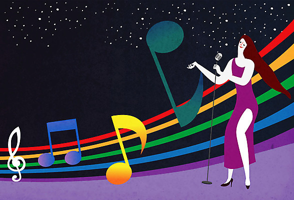 여자 무지개 연주 음표 일러스트 노래 상상 밤하늘 한명 사람 콘서트 꿈 야간 마이크 여자한명만 국내일러스트 AI파일 자연요소 1 기호 음악 음향기기 하늘 공연 여자만 파일형식 벡터
