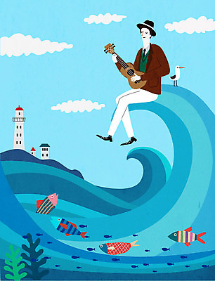 남자 파도 연주 일러스트 상상 갈매기 어류 한명 사람 콘서트 꿈 기타 남자한명만 물고기떼 국내일러스트 AI파일 1 음악 바다 조류 현악기 수중동물 공연 남자만 파일형식 벡터