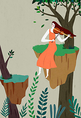 나무 여자 연주 일러스트 상상 한명 사람 콘서트 꿈 숲 바이올린 여자한명만 국내일러스트 AI파일 식물 1 음악 현악기 공연 여자만 파일형식 벡터