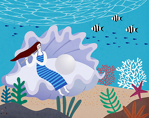 여자 연주 여러마리 일러스트 상상 조개 어류 한명 사람 바닷속 콘서트 꿈 플루트 진주 여자한명만 국내일러스트 AI파일 1 음악 다수 어패류 관악기 수중 수중동물 공연 보석 여자만 파일형식 벡터