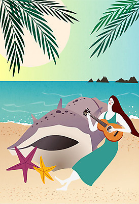 여자 연주 일러스트 상상 한명 사람 해변 콘서트 꿈 기타 소라 여자한명만 국내일러스트 AI파일 1 음악 바다 현악기 어패류 공연 여자만 파일형식 벡터