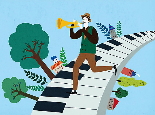 나무 남자 연주 일러스트 상상 주택 한명 사람 콘서트 꿈 피아노건반 트럼펫 남자한명만 국내일러스트 AI파일 식물 1 음악 건물 공연 건반 피아노 금관악기 남자만 파일형식 벡터