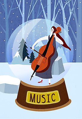 여자 겨울 연주 일러스트 상상 한명 사람 콘서트 꿈 첼로 스노글로브 오르골 여자한명만 국내일러스트 AI파일 1 계절 음악 장식 공연 여자만 파일형식 벡터 찰현악기