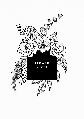 PSD 식물 꽃 잎 라인일러스트 일러스트 사각프레임 프레임 사람없음 검은색 감성 드로잉 국내일러스트 컬러 컨셉 미술 사각형 파일형식