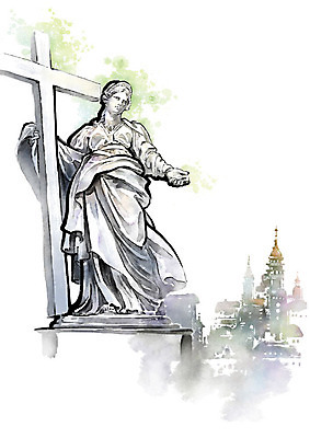 PSD 유럽 예술 십자가 일러스트 유럽풍경 캘리그라피 붓터치 흑백 사람없음 도시풍경 동상 조각상 낭만 도시 번짐 국내일러스트 나라 컨셉 촬영기법 풍경 조형물 기념물 파일형식 효과
