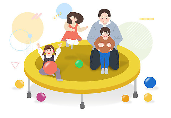 여자 남자 어린이 일러스트 공 가족 놀이 사람 소녀 소년 여러명 성인 점프 자녀 체험 아빠 즐거움 놀이체험 키즈카페 국내일러스트 AI파일 감정 다수 컨셉 관계 모션 카페 체험학습 파일형식 벡터