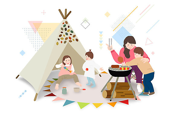 어린이 일러스트 가족 놀이 엄마 텐트 사람 소녀 소년 여러명 성인 캠핑 체험 바비큐 즐거움 놀이체험 키즈카페 국내일러스트 AI파일 여자 남자 감정 음식 다수 컨셉 관계 레저 캠핑도구 카페 체험학습 파일형식 벡터