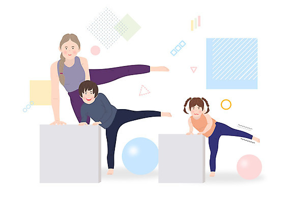 여자 남자 어린이 일러스트 요가 놀이 사람 소녀 소년 성인 세명 교사 요가자세 체험 즐거움 놀이체험 키즈카페 국내일러스트 AI파일 직업 웰빙 감정 포즈 컨셉 카페 체험학습 파일형식 벡터