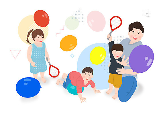 여자 남자 어린이 일러스트 놀이 사람 소녀 소년 여러명 성인 교사 라켓 체험 즐거움 풍선 풍선놀이 놀이체험 키즈카페 국내일러스트 AI파일 직업 감정 스포츠용품 다수 컨셉 카페 체험학습 파일형식 벡터