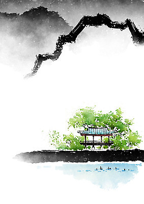 PSD 나무 호수 고건축 일러스트 캘리그라피 붓터치 산 한옥 주택 흑백 풍경 사람없음 물 강 번짐 국내일러스트 자연요소 식물 한국전통 건축물 촬영기법 건물 파일형식 효과
