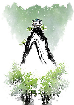 PSD 나무 일러스트 캘리그라피 붓터치 산 주택 흑백 풍경 사람없음 정자 번짐 국내일러스트 식물 건축물 촬영기법 건물 파일형식 효과