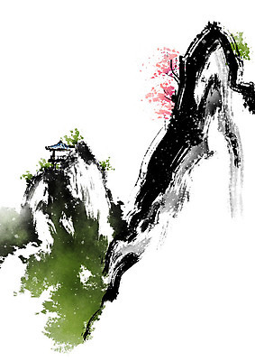 PSD 일러스트 캘리그라피 붓터치 산 주택 흑백 풍경 사람없음 정자 번짐 국내일러스트 건축물 촬영기법 건물 파일형식 효과