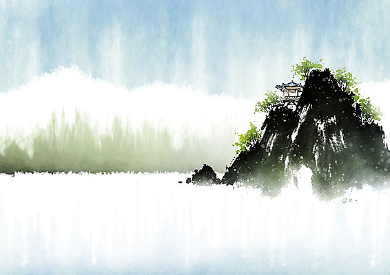 PSD 나무 호수 일러스트 캘리그라피 붓터치 산 주택 흑백 풍경 사람없음 강 정자 번짐 국내일러스트 식물 건축물 촬영기법 건물 파일형식 효과