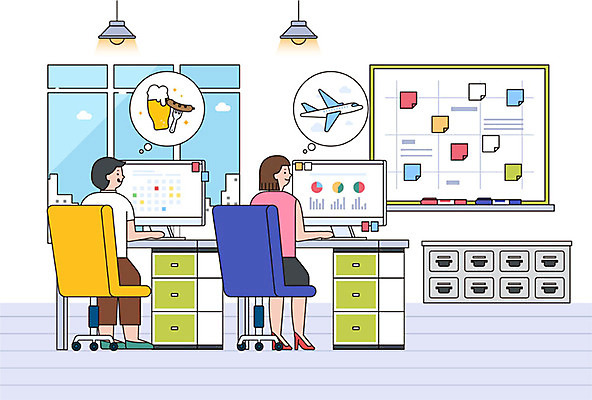 여자 남자 의자 일러스트 비즈니스 상상 그래프 비행기 맥주 사람 성인 두명 여름 컴퓨터 직장인 비즈니스맨 비즈니스우먼 소시지 책상 서랍장 성인만 국내일러스트 AI파일 직업 계절 가구 항공교통 대중교통 주류 전자제품 가공식품 파일형식 벡터