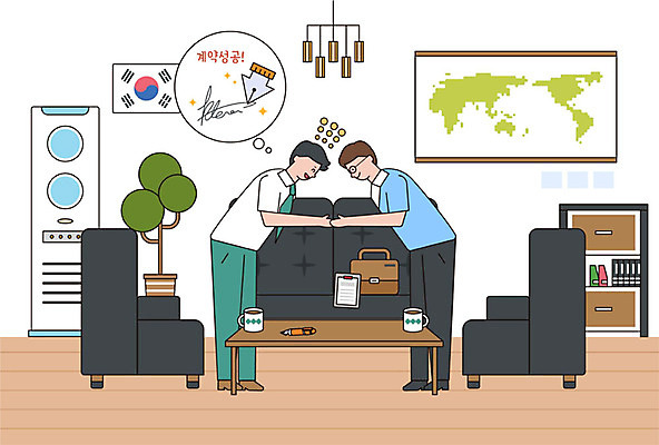 나무 남자 세계지도 서류가방 일러스트 비즈니스 성공 악수 사람 성인 두명 여름 소파 인사 직장인 비즈니스맨 태극기 에어컨 책상 계약 서랍장 문서 계약체결 성인남자만 국내일러스트 AI파일 식물 직업 계절 가구 컨셉 지도 의자 가방 손짓 세계 가전제품 예절 국기 남자만 성인만 파일형식 벡터