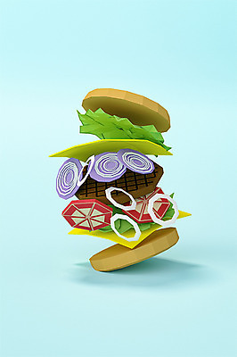 PSD 편집이미지 재료 패스트푸드 사람없음 그래픽 파란색 3D소스 3D 햄버거 디지털합성 오브젝트 폴리곤 로우폴리 편집소스 편집3D 컬러 인스턴트 파일형식