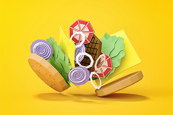 PSD 편집이미지 재료 패스트푸드 사람없음 그래픽 노란색 3D소스 3D 햄버거 디지털합성 오브젝트 폴리곤 로우폴리 편집소스 편집3D 컬러 인스턴트 파일형식