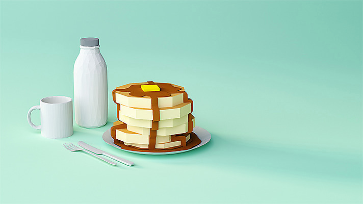 PSD 편집이미지 포크 사람없음 그래픽 컵 3D소스 3D 우유 나이프 디지털합성 오브젝트 팬케이크 메이플시럽 민트색 폴리곤 로우폴리 편집소스 편집3D 식기 컬러 유제품 케이크 칼 시럽 파일형식