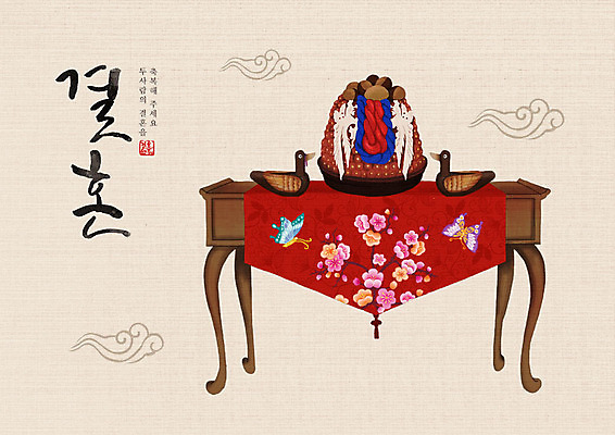PSD 한국전통 한쌍 결혼 백그라운드 일러스트 캘리그라피 한글 사람없음 희망 기쁨 즐거움 전통혼례 시작 대추 목각기러기 목각원앙 아이보리 혼례음식 국내일러스트 문자 전통 감정 컬러 한국 이벤트 전통음식 전통의례 파일형식