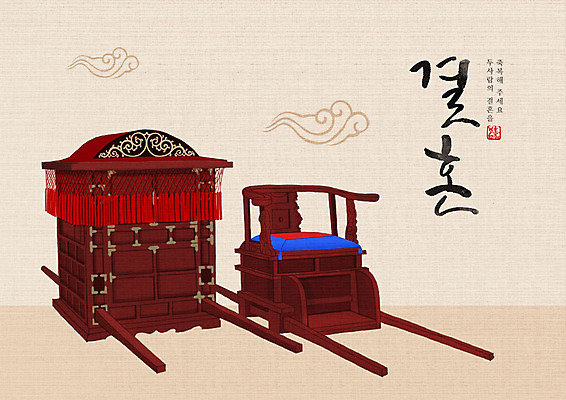 PSD 한국전통 결혼 백그라운드 가마_이동수단 일러스트 캘리그라피 한글 사람없음 희망 기쁨 즐거움 전통혼례 시작 신랑신부 아이보리 국내일러스트 문자 전통 감정 신부_웨딩 교통수단 컬러 신랑 한국 이벤트 전통의례 파일형식