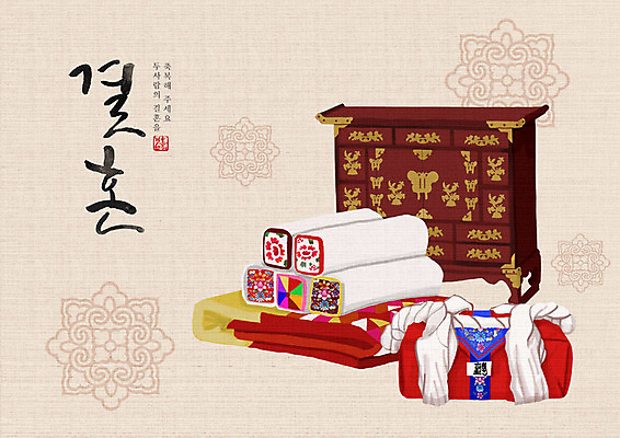 PSD 한국전통 결혼 백그라운드 일러스트 캘리그라피 한글 사람없음 희망 기쁨 이불 즐거움 전통혼례 시작 함 아이보리 예단 국내일러스트 문자 전통 감정 컬러 침구 한국 이벤트 전통의례 파일형식