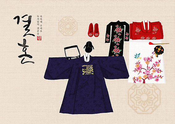 PSD 모자 한국전통 결혼 백그라운드 일러스트 캘리그라피 한글 사람없음 희망 기쁨 벨트 즐거움 전통혼례 시작 족두리 꽃신 남자한복 신랑신부 아이보리 활옷 국내일러스트 문자 전통 잡화 감정 신부_웨딩 컬러 신랑 신발 전통소품 한국 이벤트 전통의상 한복 전통의례 혼례복 파일형식