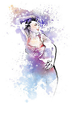 PSD 여자 별 포즈 일러스트 캘리그라피 밤하늘 수채화 한명 사람 성인 컬러풀 뷰티 은하수 성인여자한명만 국내일러스트 자연요소 1 컬러 자연 하늘 야간 여자한명만 성인여자만 파일형식