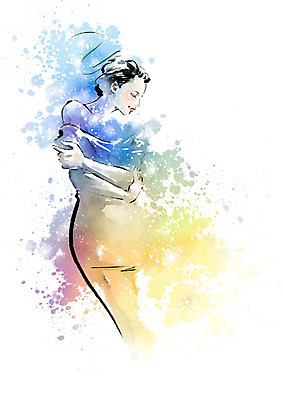 PSD 여자 별 포즈 일러스트 캘리그라피 밤하늘 수채화 한명 사람 성인 컬러풀 뷰티 은하수 성인여자한명만 국내일러스트 자연요소 1 컬러 자연 하늘 야간 여자한명만 성인여자만 파일형식