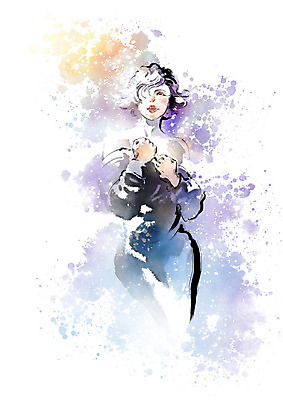 PSD 여자 별 포즈 일러스트 캘리그라피 밤하늘 수채화 한명 사람 성인 컬러풀 뷰티 은하수 성인여자한명만 국내일러스트 자연요소 1 컬러 자연 하늘 야간 여자한명만 성인여자만 파일형식