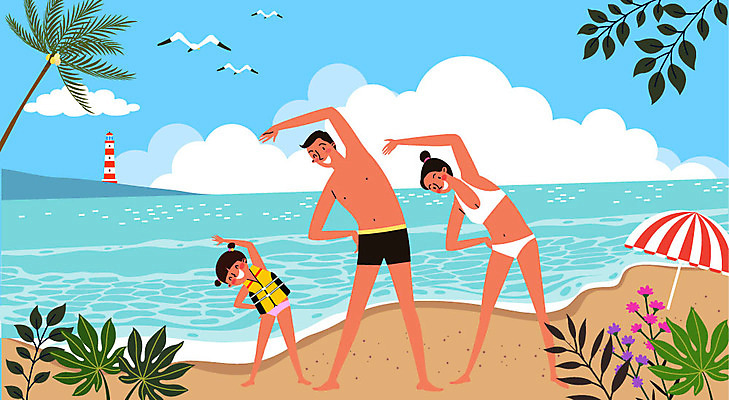 나무 구름 여자 남자 꽃 딸 어린이 바다 일러스트 가족 물놀이 갈매기 엄마 휴가 등대 안전 사람 성인 해변 세명 여름 여름휴가 바캉스 야자수 스트레칭 파라솔 아빠 즐거움 체조 구명조끼 입수 물놀이안전 국내일러스트 AI파일 자연요소 식물 계절 감정 관계 놀이 조류 운동 구조용품 파일형식 벡터 여름_계절