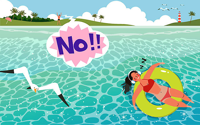 나무 구름 여자 남자 바다 말풍선 일러스트 물놀이 갈매기 휴가 경고 안전 사람 성인 두명 여름 여름휴가 바캉스 눈감음 수영 외침 즐거움 걱정 휴양지 튜브 멀리 물놀이안전 성인만 국내일러스트 AI파일 자연요소 식물 계절 감정 모션 놀이 조류 소리 장소 수상스포츠 파일형식 벡터 여름_계절