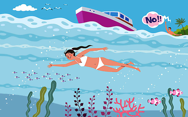 여자 남자 바다 말풍선 일러스트 물놀이 휴가 안전 사람 성인 두명 여름 여름휴가 바캉스 수영 금지 산호 걱정 휴양지 물놀이안전 수영금지 선박 국내일러스트 AI파일 계절 감정 수상교통 놀이 장소 수상스포츠 자포동물 파일형식 벡터 여름_계절