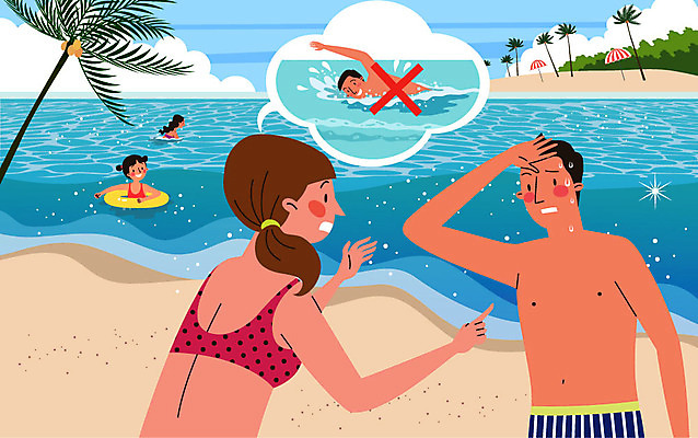 나무 구름 여자 남자 어린이 바다 말풍선 일러스트 물놀이 휴가 피곤 경고 안전 사람 여러명 성인 해변 여름 여름휴가 바캉스 야자수 걱정 휴양지 튜브 물놀이안전 수영금지 국내일러스트 AI파일 자연요소 식물 계절 감정 다수 컨셉 놀이 장소 금지 파일형식 벡터 여름_계절