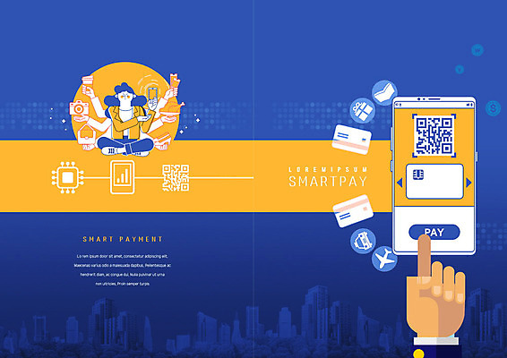 PSD 템플릿 표지디자인 북디자인 손 출판디자인 여자 표지 리플렛 북커버 한손 팜플렛 성인 두명 신체부위 금융 경제 파란색 스마트폰 터치 신용카드 스마트 결제 QR코드 스마트페이 제로페이 이미지템플릿 컬러 컨셉 사람 핸드폰 스마트기기 파일형식