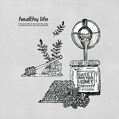 PSD 라인일러스트 일러스트 흑백 사람없음 한의학 약재 한약재 유기농 보양식 건강식품 꿀 벌집 벌꿀 국내일러스트 웰빙 음식 의학 촬영기법 건강 약 몸보신 파일형식