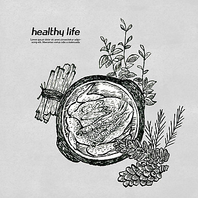 PSD 라인일러스트 일러스트 여름음식 흑백 사람없음 한의학 약재 한약재 인삼 유기농 솔방울 보양식 삼계탕 건강식품 제철음식 국내일러스트 웰빙 음식 의학 촬영기법 건강 약 삼 몸보신 제철 파일형식 여름_계절