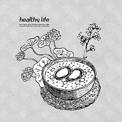 PSD 라인일러스트 일러스트 흑백 건강 연꽃 사람없음 한의학 약재 한약재 유기농 보양식 전복 건강식품 건강식 전복죽 국내일러스트 웰빙 꽃 음식 의학 어패류 촬영기법 약 죽 몸보신 파일형식