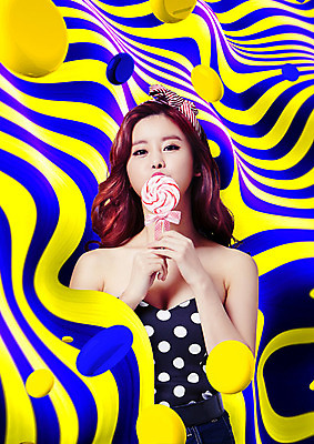 PSD 편집이미지 여자 사탕 한명 들기 상반신 20대 성인 앞모습 컬러풀 한국인 기하학 지오메트릭 성인여자한명만 뉴트로 이미지편집 1 뷰포인트 컬러 무늬 모션 디저트 사람 동양인 청년 복고 여자한명만 성인여자만 파일형식