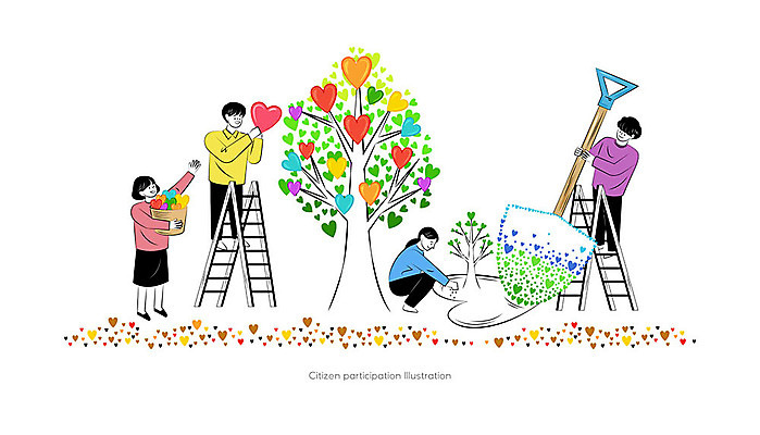 나무 여자 남자 행복 일러스트 사다리 함께함 사랑 사람 여러명 하트 삽 식목일 긍정 나무심기 시민 참여 국내일러스트 AI파일 모양 식물 기념일 감정 다수 컨셉 도구 국민 심기 파일형식 벡터