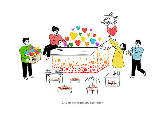 여자 남자 행복 일러스트 탁자 함께함 사랑 사람 여러명 상자 하트 파라솔 긍정 천막 나눔 시민 드론 참여 국내일러스트 AI파일 모양 감정 가구 다수 컨셉 국민 파일형식 벡터