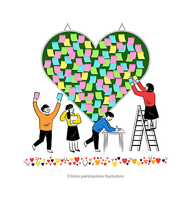 여자 남자 행복 일러스트 사다리 함께함 알림판 사랑 사람 여러명 하트 책상 포스트잇 긍정 의견 시민 붙이기 제시 참여 국내일러스트 AI파일 모양 감정 가구 다수 컨셉 모션 도구 메모지 국민 파일형식 벡터