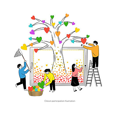 나무 여자 남자 행복 일러스트 사다리 함께함 사랑 사람 여러명 태블릿 바구니 하트 긍정 채집망 시민 따기 참여 국내일러스트 AI파일 모양 식물 감정 다수 컨셉 전자제품 스마트기기 도구 국민 파일형식 벡터